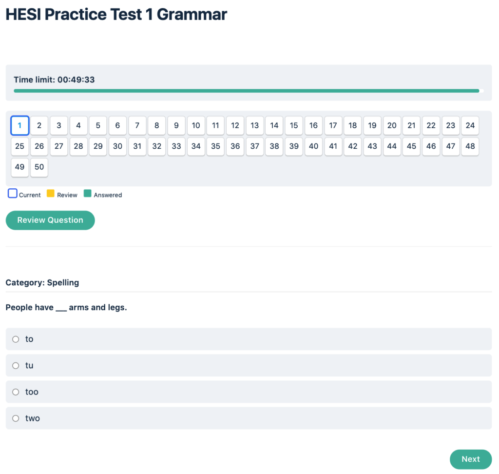 hesi grammar practice test