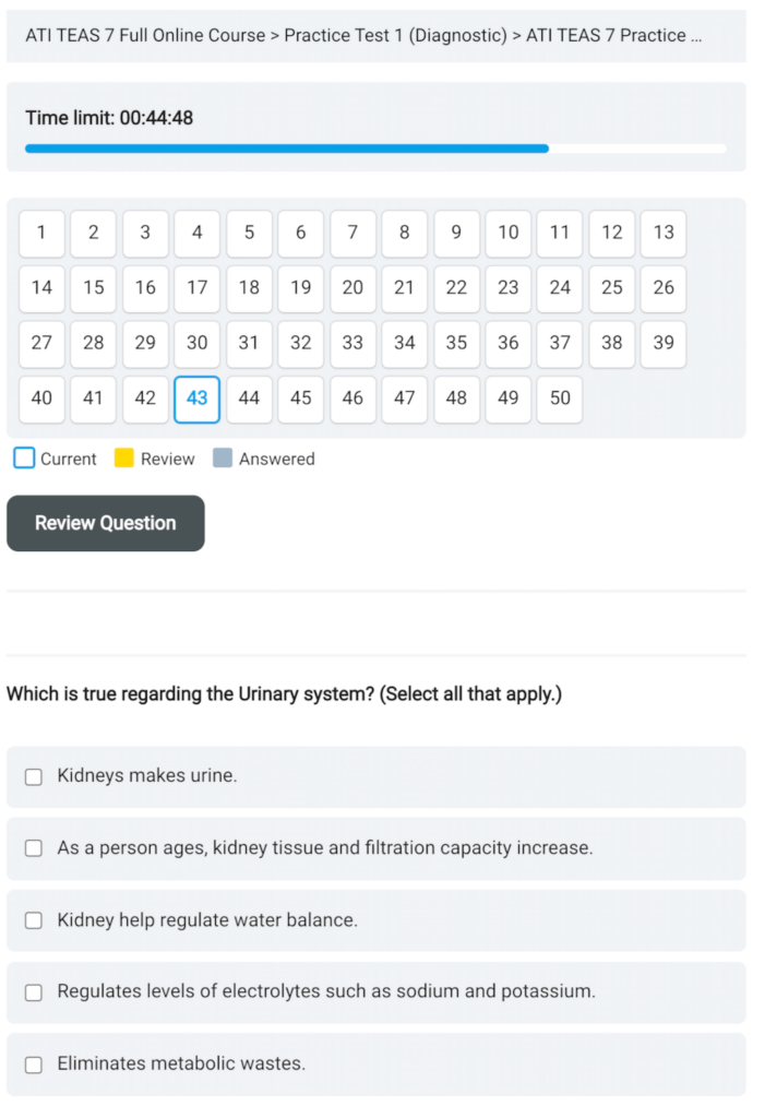 TEAS Online Course Test Practice Question