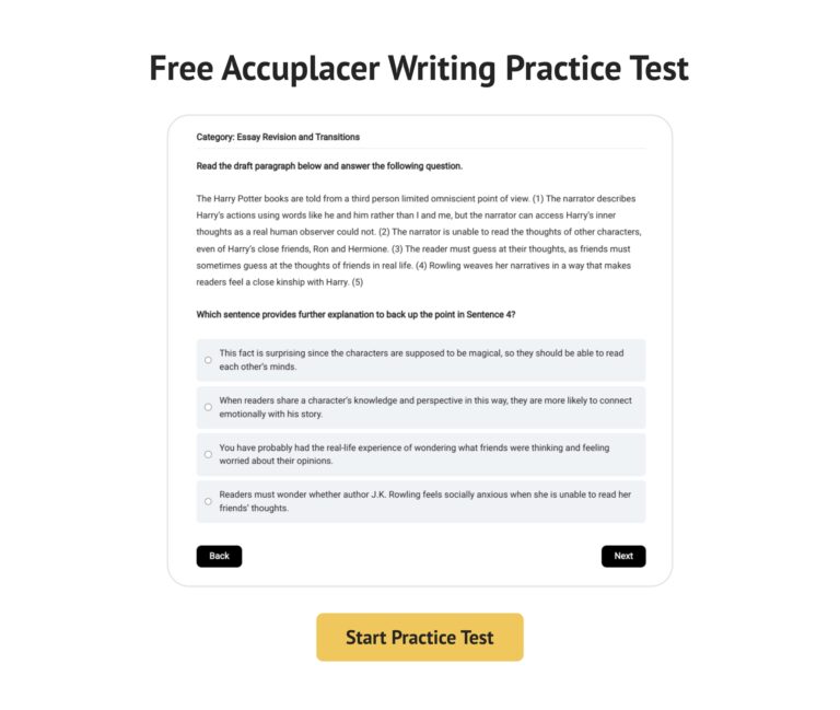 free accuplacer practice test