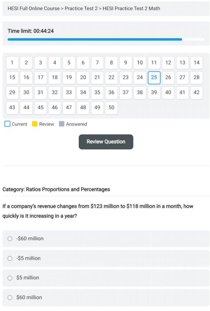 HESI A2 Math Practice Test Question